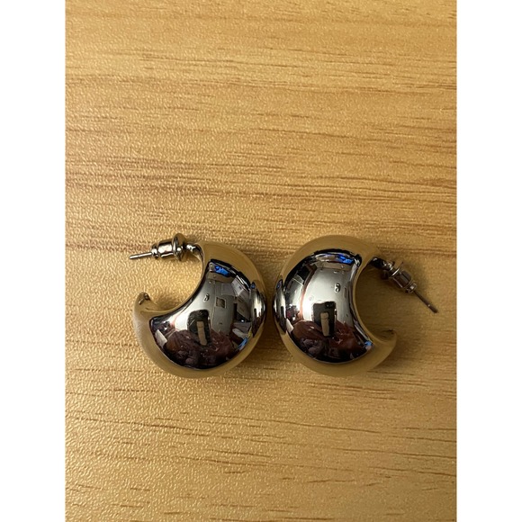 Jewelry - Women Silver Chunky Hoop Earrings Thick Crescent Statement High Shine Polished